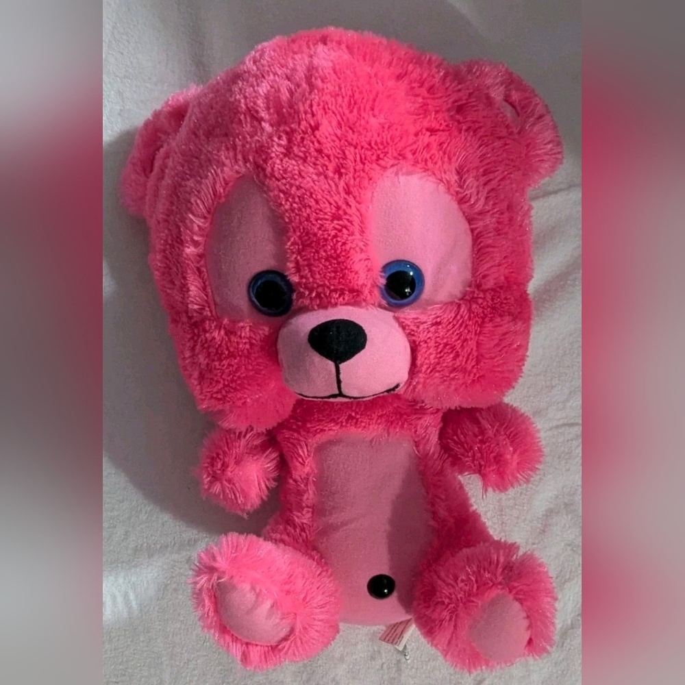 Cute & fluffy, 14" stuffed animal, bear, Neon Pink, Pink plush bear